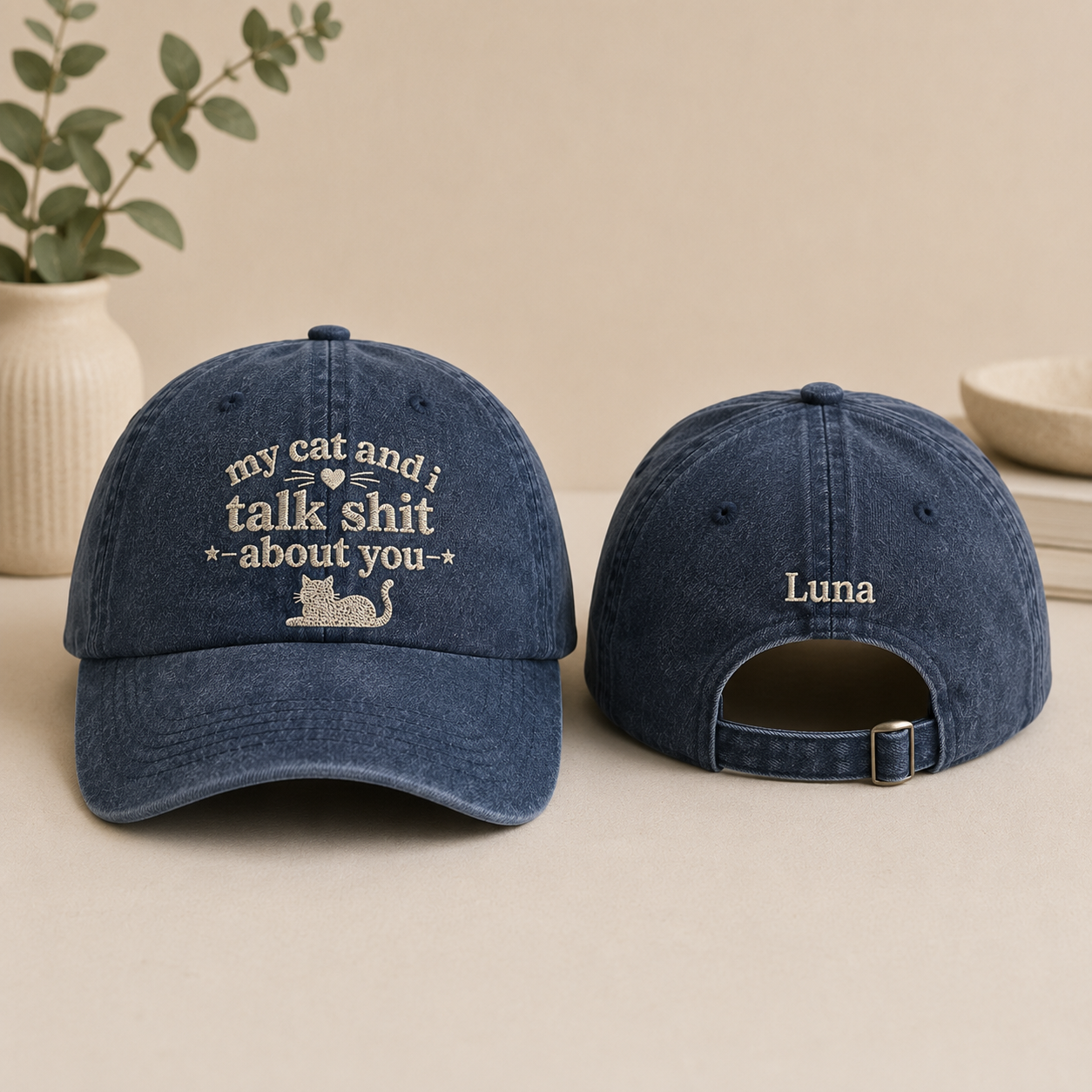 My Cat Talks Shit Embroidered Washed Cap - Washed Cap - front view
