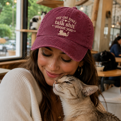My Cat Talks Shit Embroidered Washed Cap - Washed Cap - lifestyle
