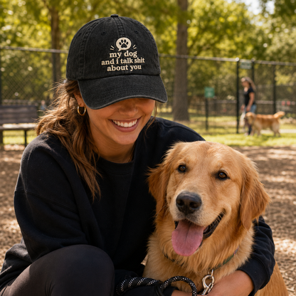 My Dog Talks Shit Washed Cap - Washed Cap - side view