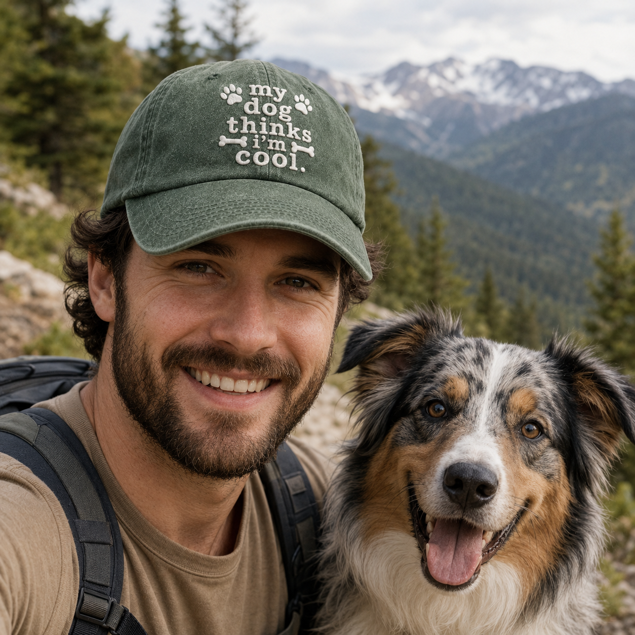 My Dog Thinks I'm Cool Embroidered Washed Cap - Washed Cap - detail