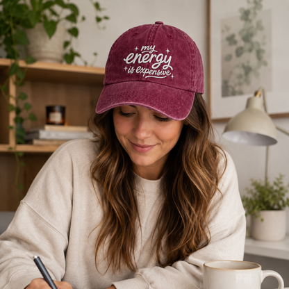 My Energy Is Expensive Embroidered Washed Cap - Washed Cap - detail