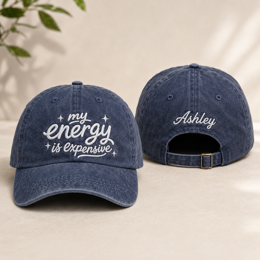 My Energy Is Expensive Embroidered Washed Cap - Washed Cap - front view