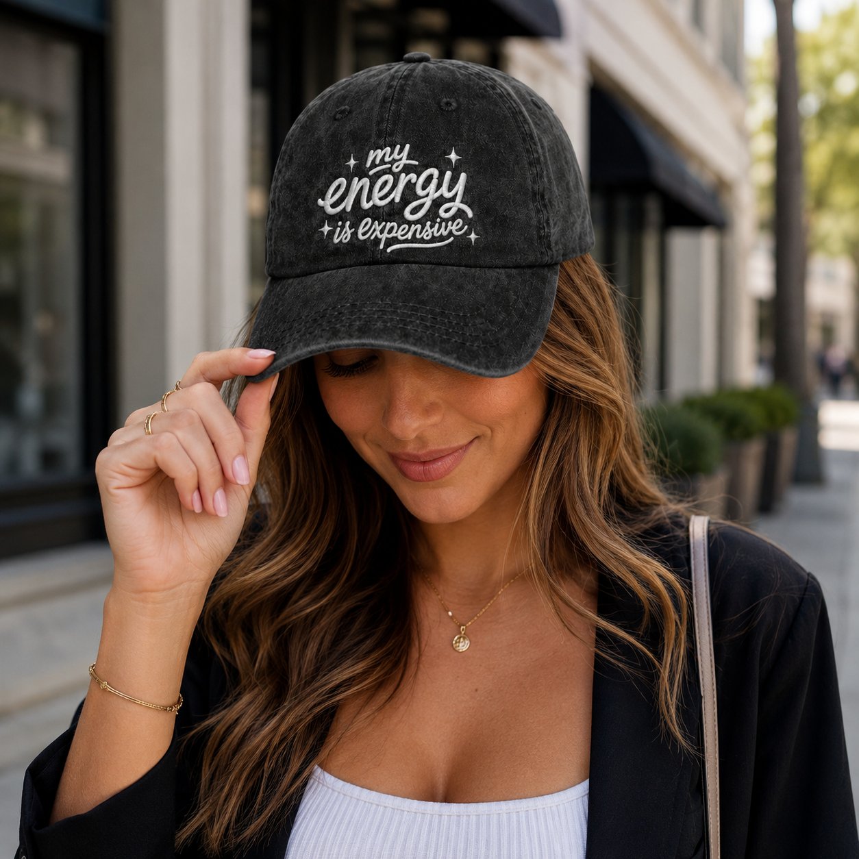 My Energy Is Expensive Embroidered Washed Cap - Washed Cap - lifestyle
