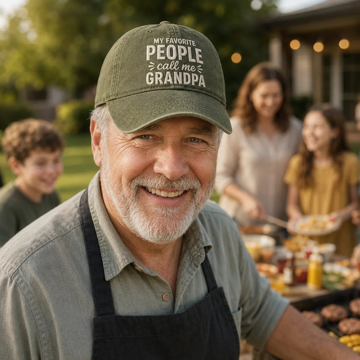 My Favorite People Call Me Grandpa Adjustable Washed Cap - washed cap - detail