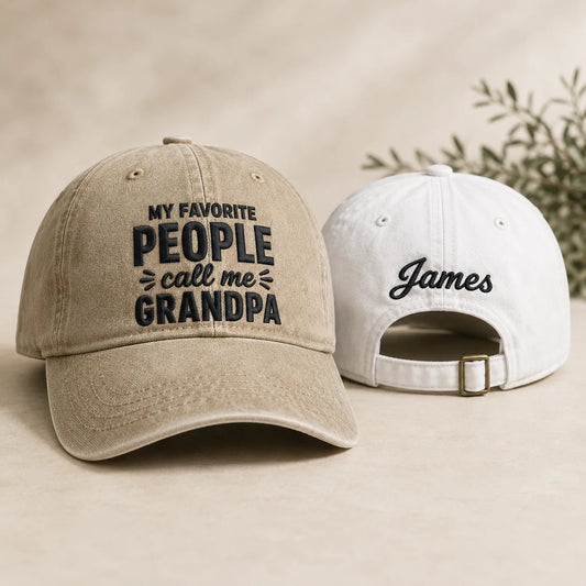 My Favorite People Call Me Grandpa Adjustable Washed Cap - washed cap - front view