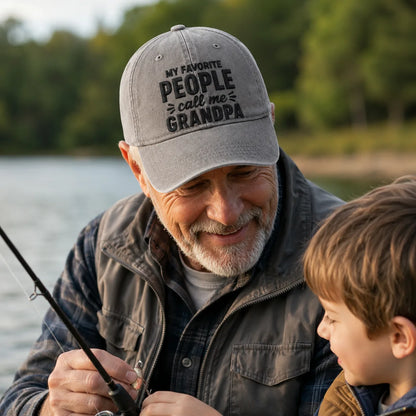 My Favorite People Call Me Grandpa Adjustable Washed Cap - washed cap - lifestyle