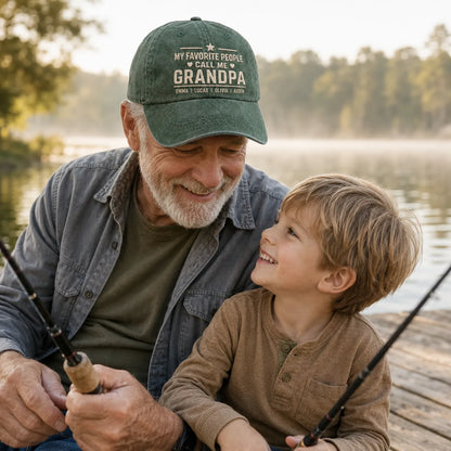 My Favorite People Call Me Grandpa Birthday Washed Cap - washed cap - detail