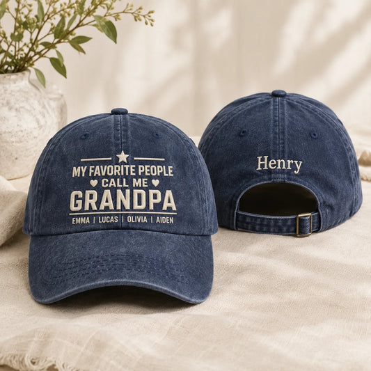 My Favorite People Call Me Grandpa Birthday Washed Cap - washed cap - front view