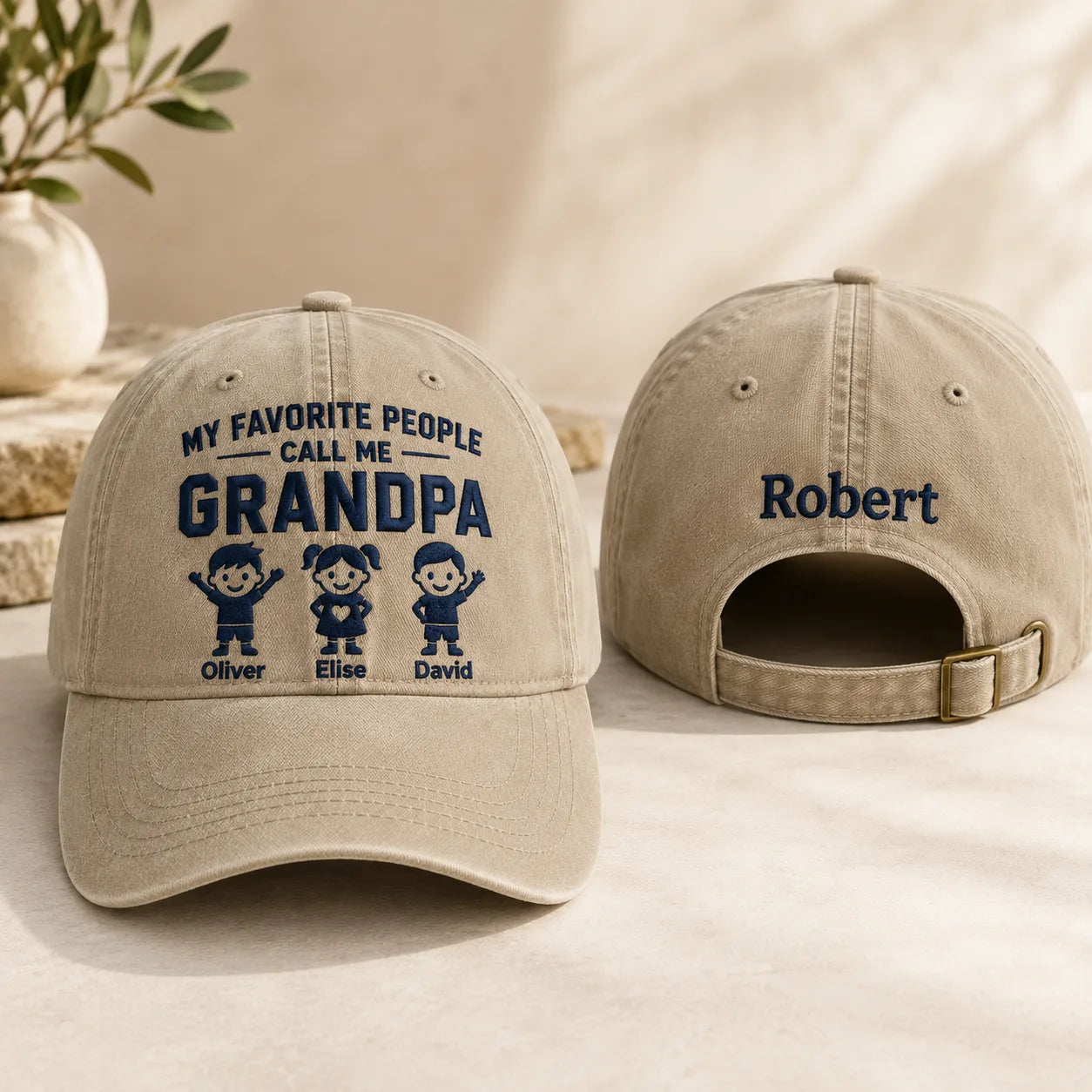 My Favorite People Call Me Grandpa Strap Washed Cap - washed cap - front view