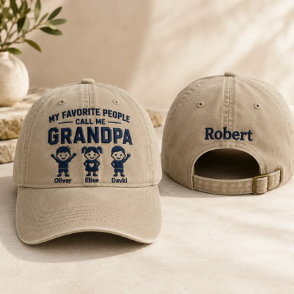 My Favorite People Call Me Grandpa Strap Washed Cap - washed cap - front view