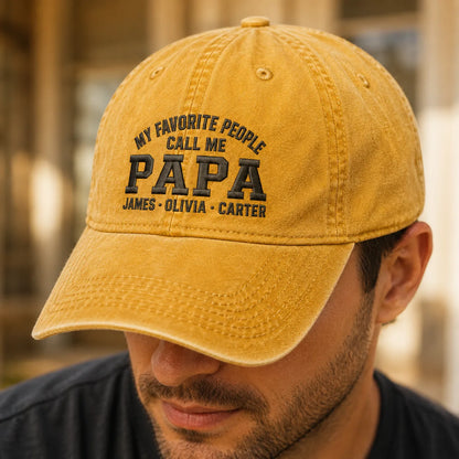 My Favorite People Call Me Papa Adjustable Washed Cap - washed cap - close up