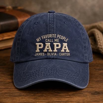 My Favorite People Call Me Papa Adjustable Washed Cap - washed cap - front view