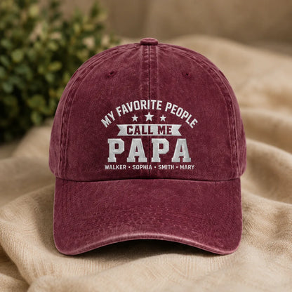 My Favorite People Call Me Papa Personalized Washed Cap - washed cap - detail