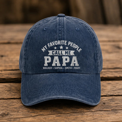 My Favorite People Call Me Papa Personalized Washed Cap - washed cap - side view