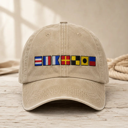 Nautical Signal Flag Beach Washed Cap - washed cap - front view