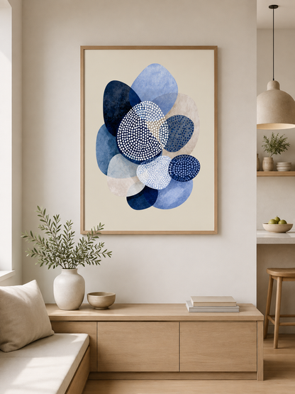 Navy Abstract Wall Art - Wall Art Decor - close-up - navy abstract wall art, blue geometric art print