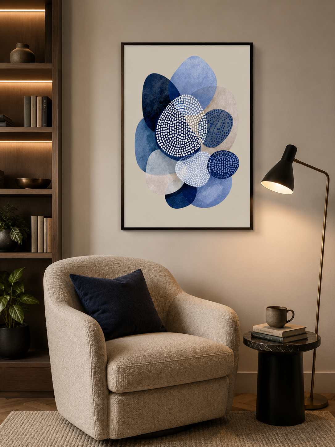 Navy Abstract Wall Art - Wall Art Decor - alternate angle - navy abstract wall art, blue geometric art print