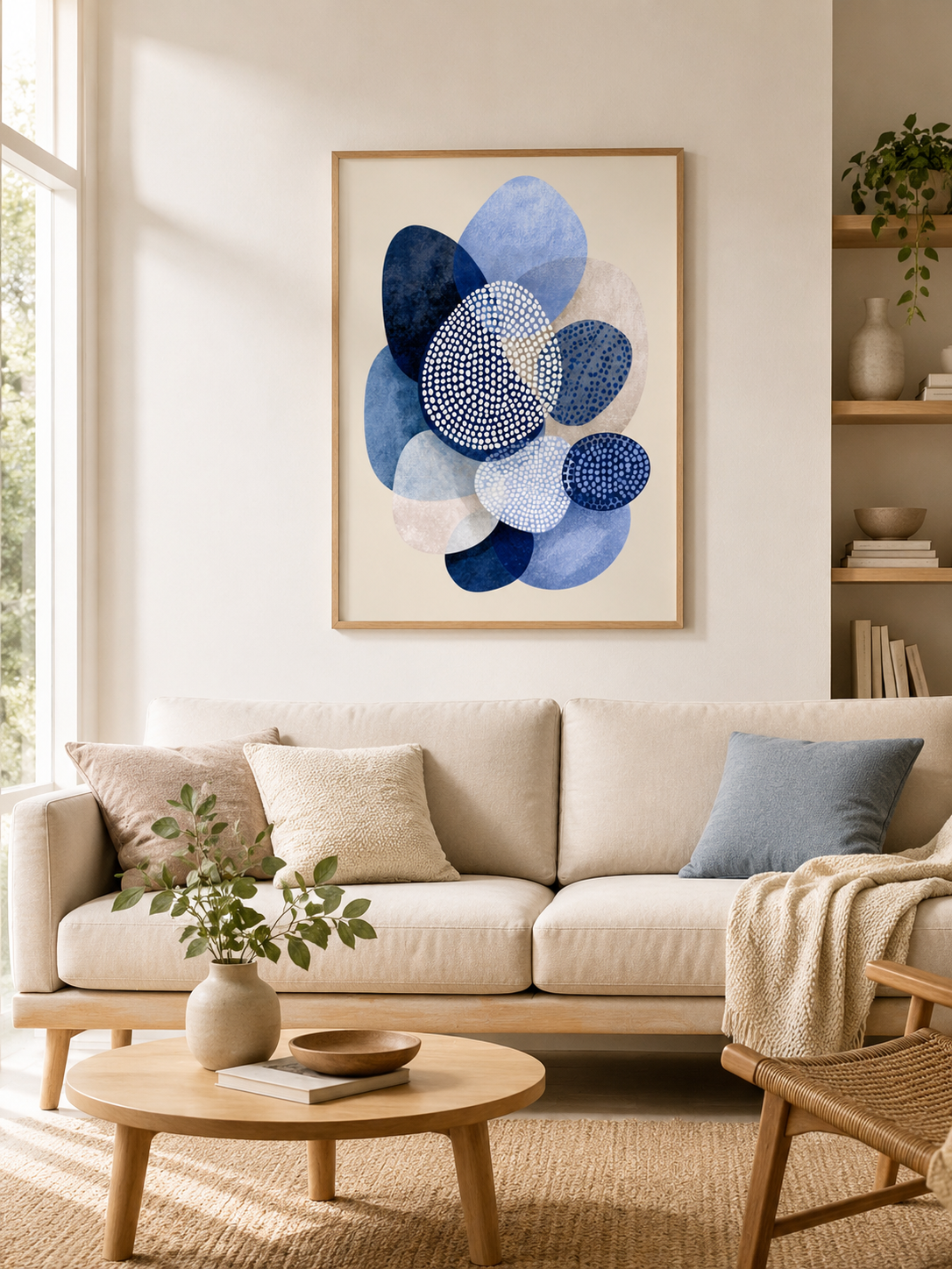 Navy Abstract Wall Art - Wall Art Decor - detail view - navy abstract wall art, blue geometric art print