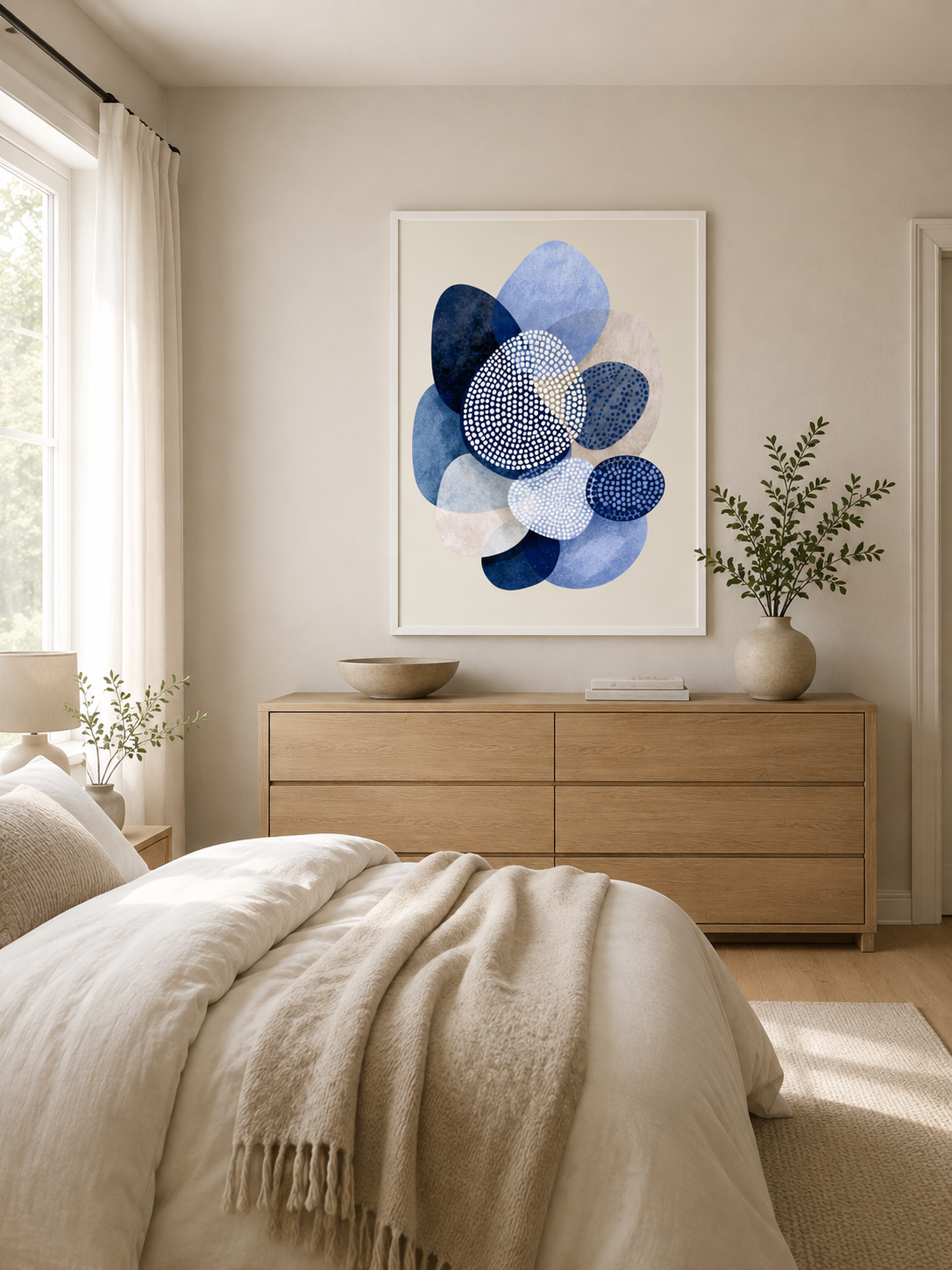Navy Abstract Wall Art - Wall Art Decor - lifestyle shot - navy abstract wall art, blue geometric art print