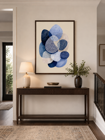 Navy Abstract Wall Art - Wall Art Decor - close-up - navy abstract wall art, blue geometric art print