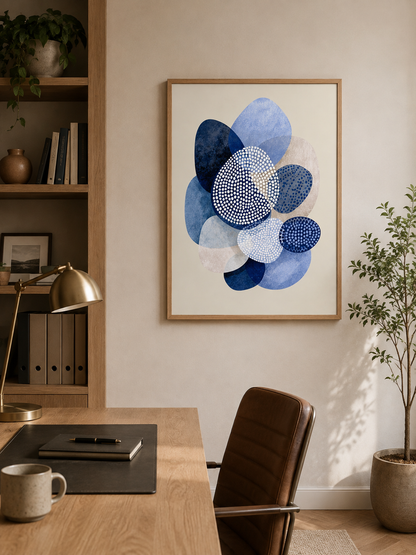 Navy Abstract Wall Art - Wall Art Decor - alternate angle - navy abstract wall art, blue geometric art print