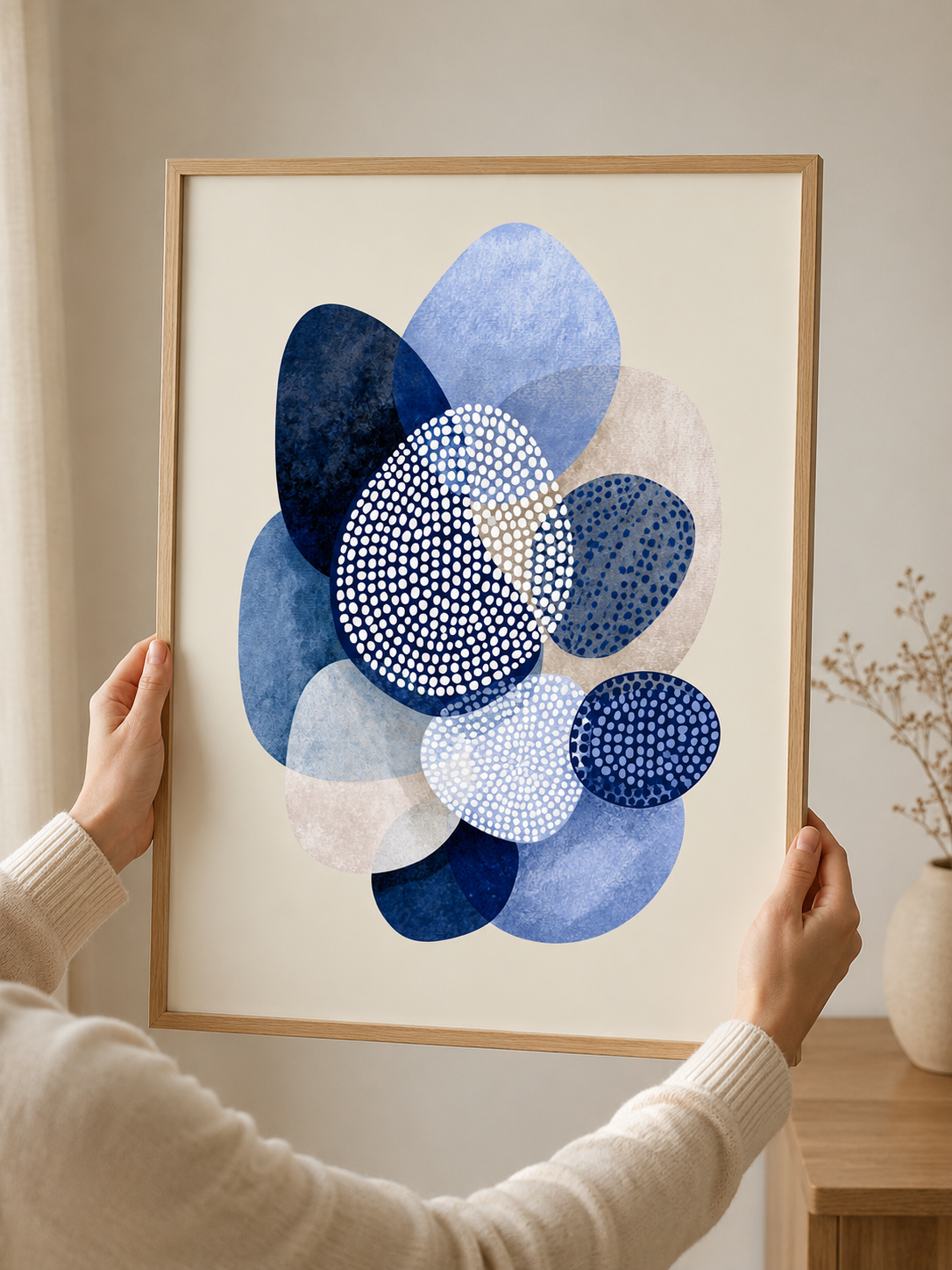 Navy Abstract Wall Art - Wall Art Decor - packaging - navy abstract wall art, blue geometric art print