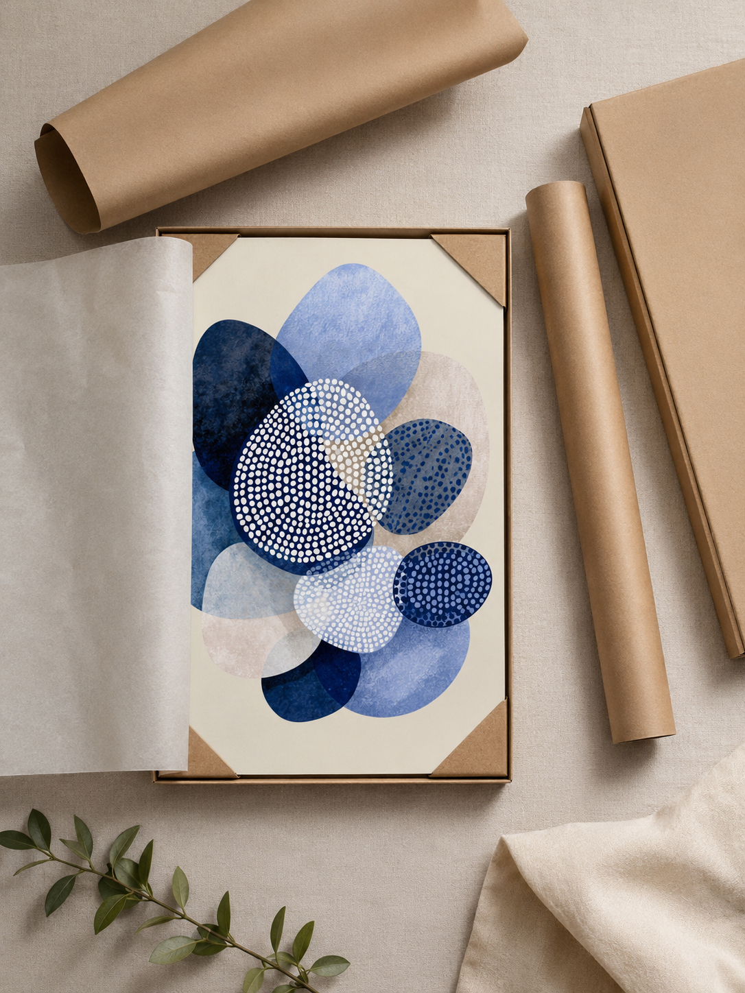 Navy Abstract Wall Art - Wall Art Decor - detail view - navy abstract wall art, blue geometric art print