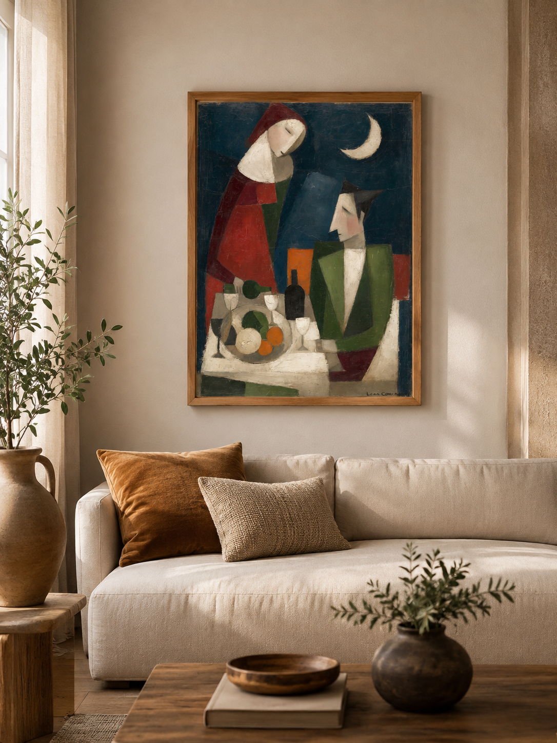 Navy Cubist Wall Art - Wall Art Decor - detail view - navy cubist wall art, cubist figure art print