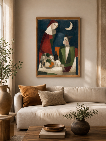 Navy Cubist Wall Art - Wall Art Decor - detail view - navy cubist wall art, cubist figure art print