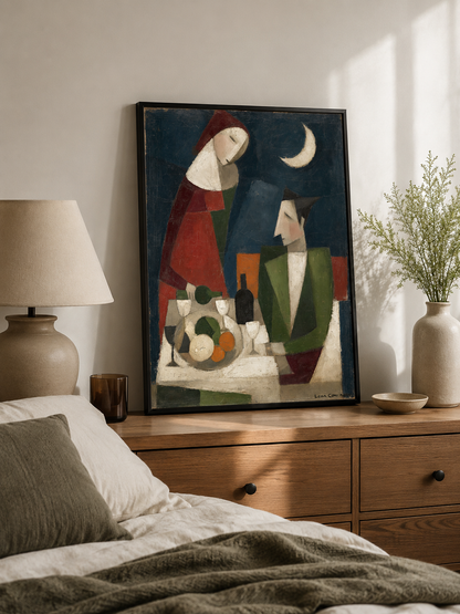 Navy Cubist Wall Art - Wall Art Decor - lifestyle shot - navy cubist wall art, cubist figure art print