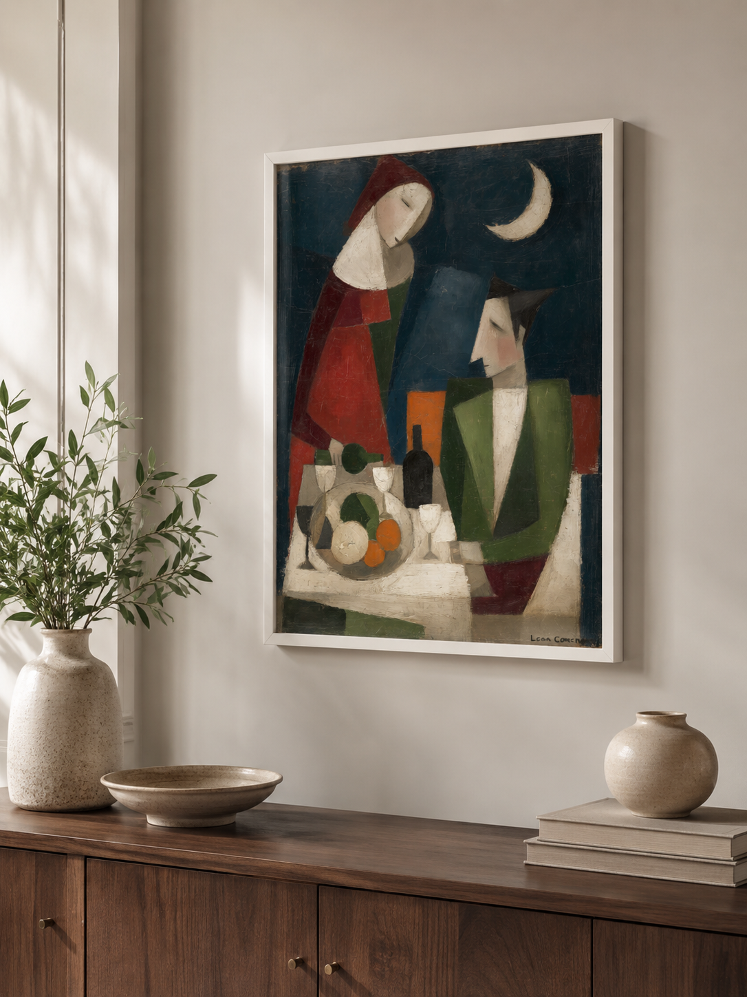 Navy Cubist Wall Art - Wall Art Decor - close-up - navy cubist wall art, cubist figure art print