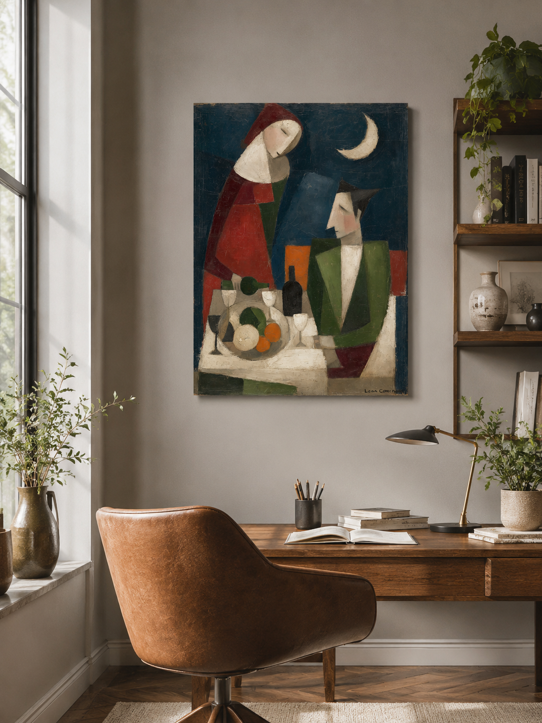 Navy Cubist Wall Art - Wall Art Decor - packaging - navy cubist wall art, cubist figure art print