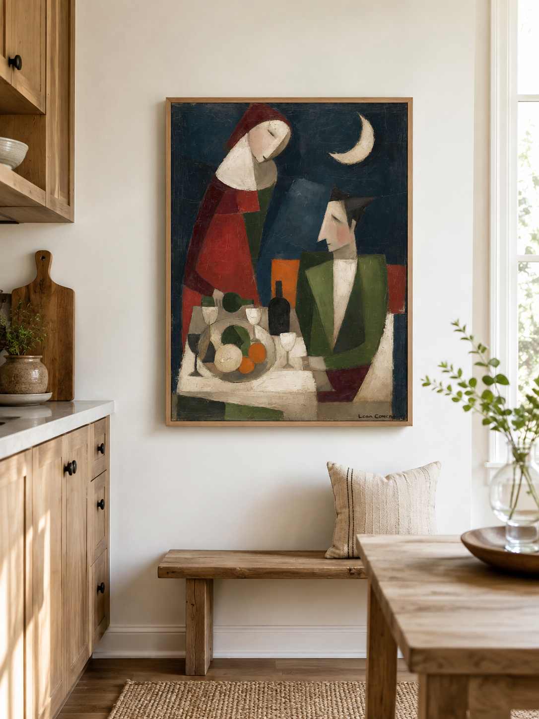 Navy Cubist Wall Art - Wall Art Decor - front view - navy cubist wall art, cubist figure art print