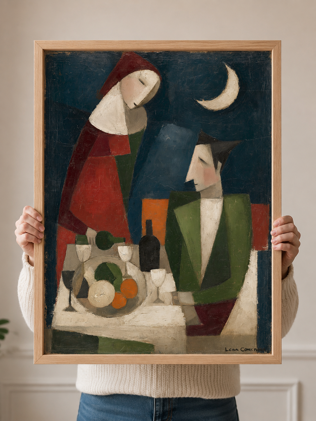 Navy Cubist Wall Art - Wall Art Decor - detail view - navy cubist wall art, cubist figure art print