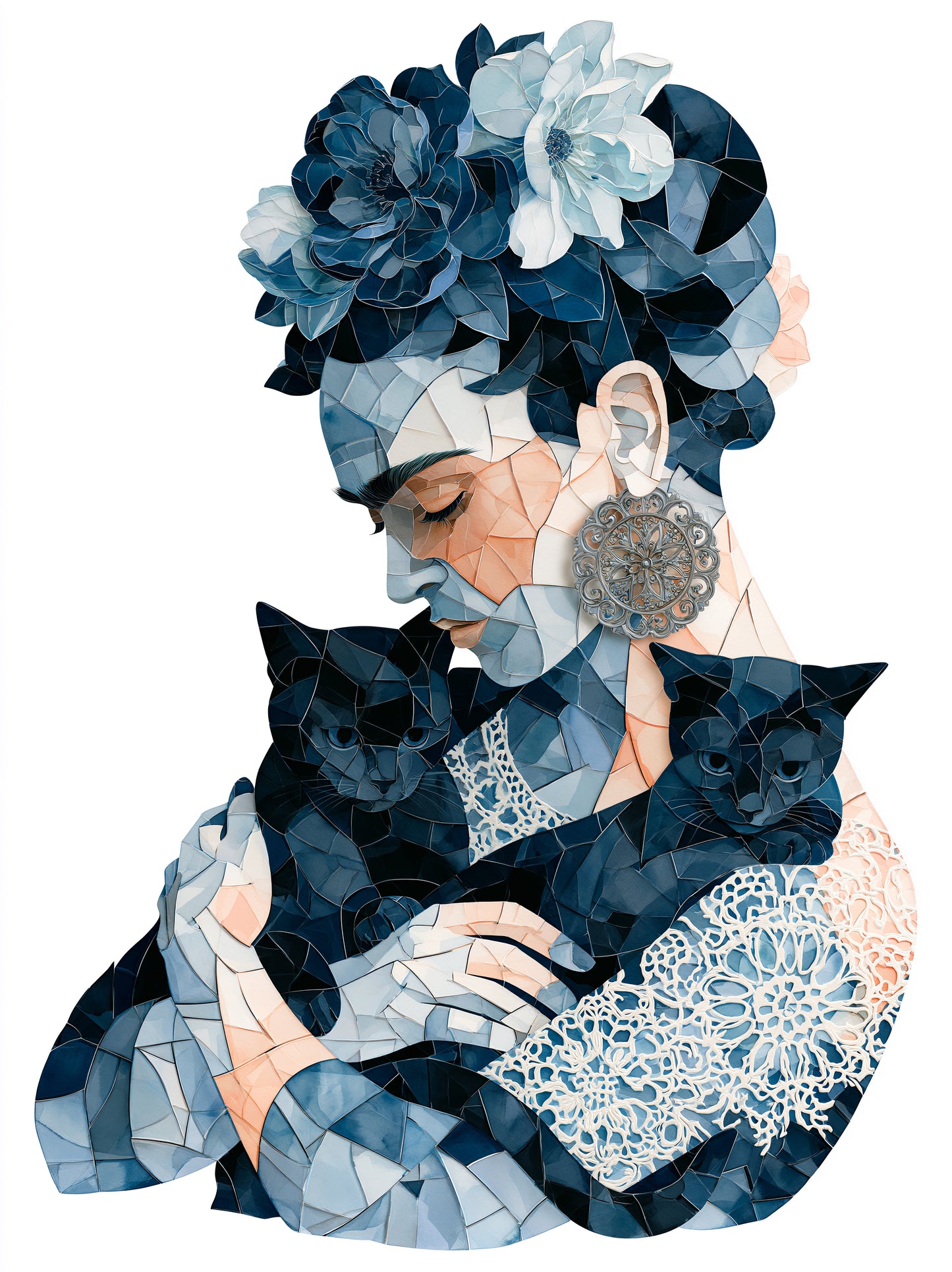 Granatowy Geometryczny Plakat - Wall Art Decor - front view - navy floral woman art print, blue woman wall art