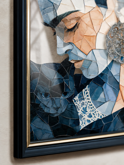 Granatowy Geometryczny Plakat - Wall Art Decor - close-up - navy floral woman art print, blue woman wall art