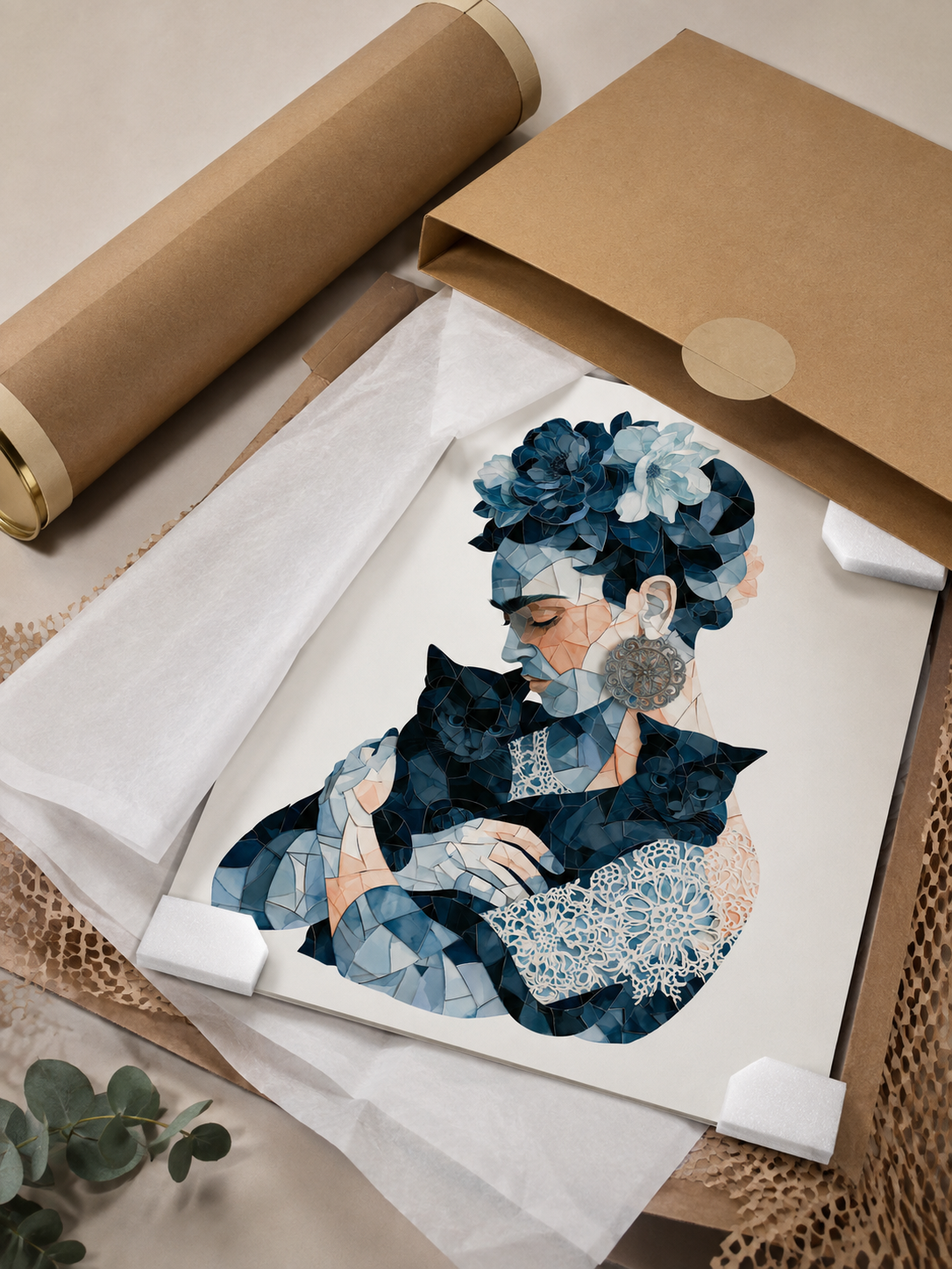 Granatowy Geometryczny Plakat - Wall Art Decor - alternate angle - navy floral woman art print, blue woman wall art