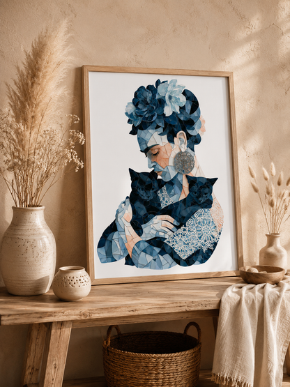 Granatowy Geometryczny Plakat - Wall Art Decor - alternate angle - navy floral woman art print, blue woman wall art