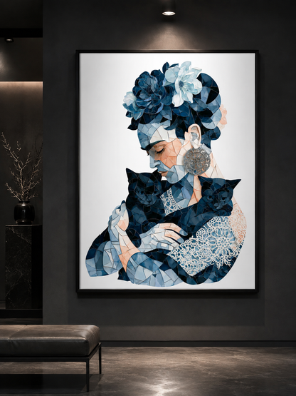 Granatowy Geometryczny Plakat - Wall Art Decor - packaging - navy floral woman art print, blue woman wall art