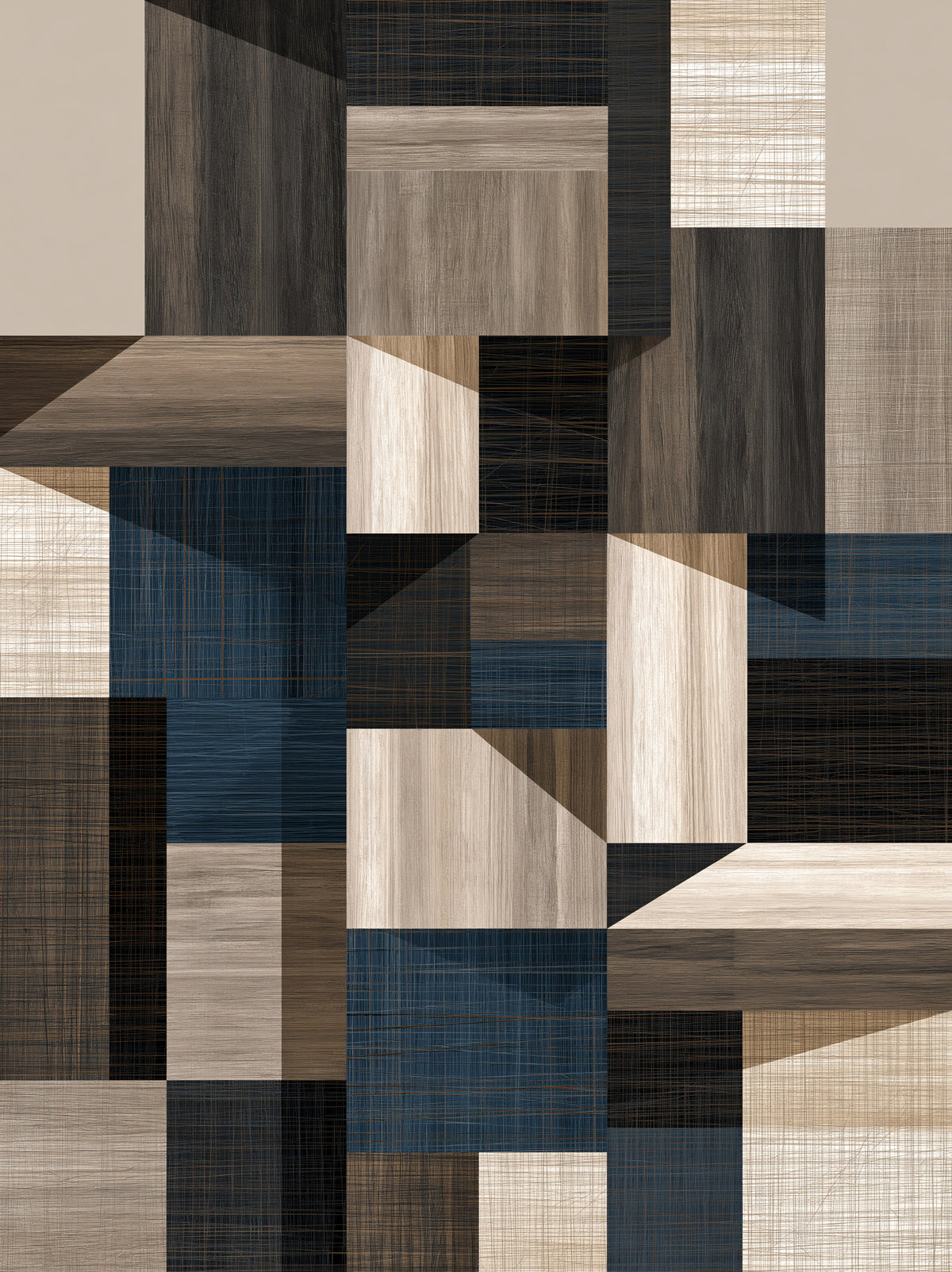 Navy Geometric Wall Art - Wall Art Decor - front view - navy geometric wall art, beige abstract wall decor