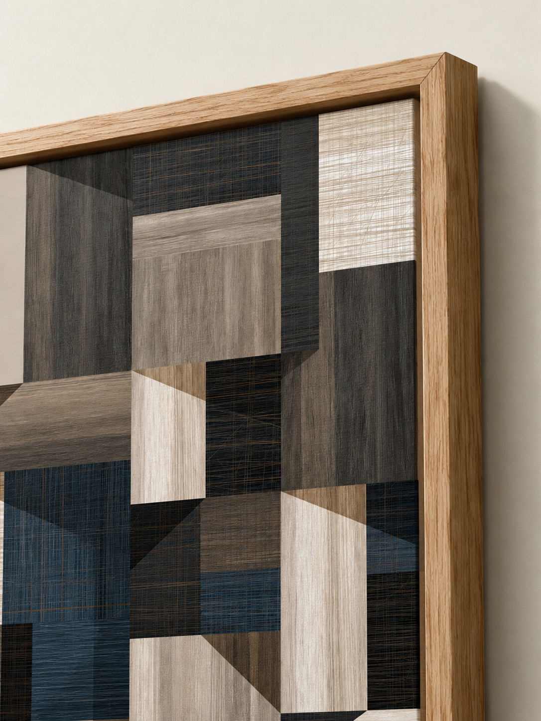 Navy Geometric Wall Art - Wall Art Decor - close-up - navy geometric wall art, beige abstract wall decor