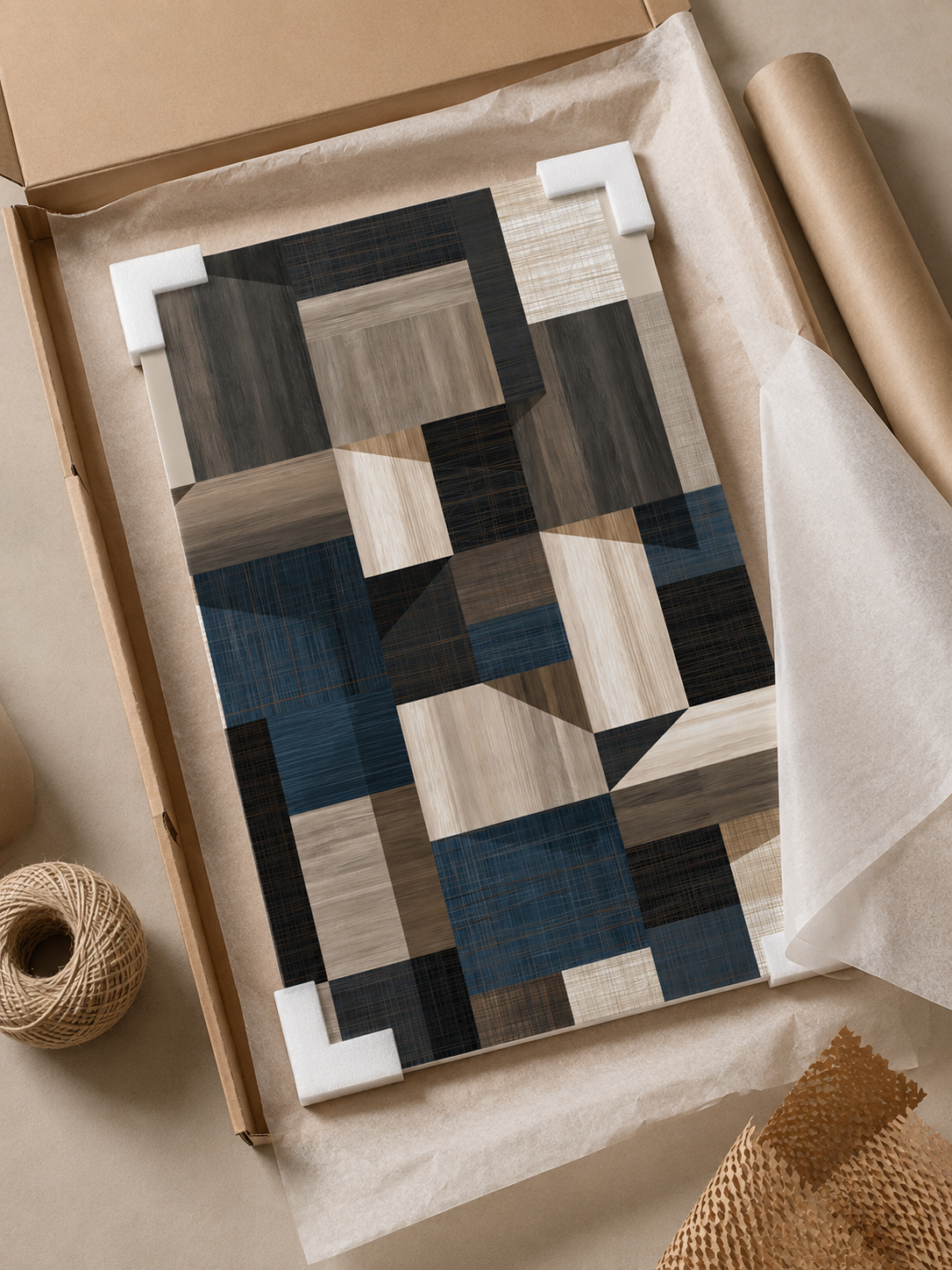 Navy Geometric Wall Art - Wall Art Decor - alternate angle - navy geometric wall art, beige abstract wall decor