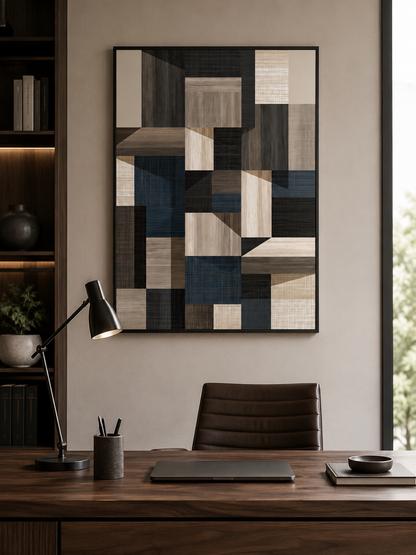 Navy Geometric Wall Art - Wall Art Decor - close-up - navy geometric wall art, beige abstract wall decor