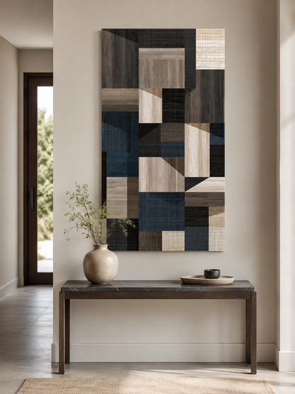 Navy Geometric Wall Art - Wall Art Decor - front view - navy geometric wall art, beige abstract wall decor