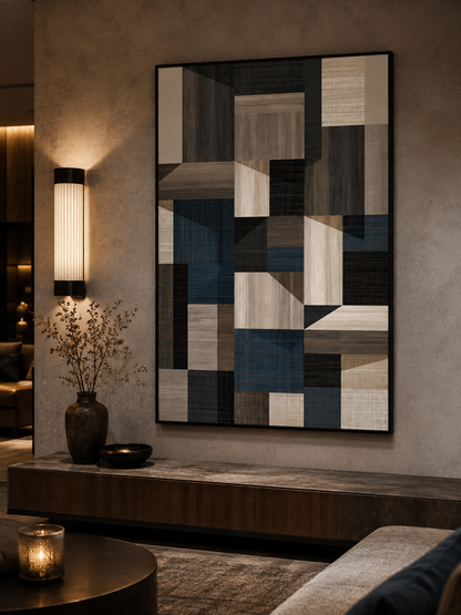 Navy Geometric Wall Art - Wall Art Decor - detail view - navy geometric wall art, beige abstract wall decor