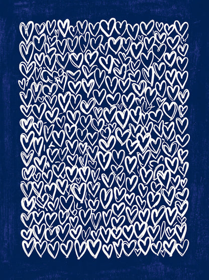 Navy Hearts Wall Art - Wall Art Decor - front view - navy hearts wall art, blue heart art print