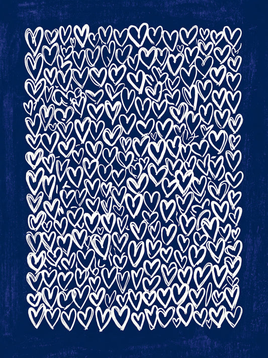Navy Hearts Wall Art - Wall Art Decor - front view - navy hearts wall art, blue heart art print