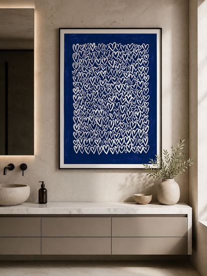Navy Hearts Wall Art - Wall Art Decor - close-up - navy hearts wall art, blue heart art print