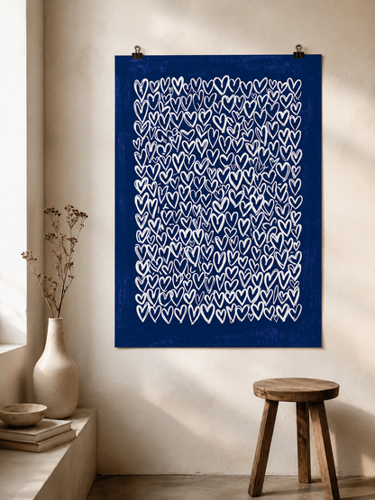 Navy Hearts Wall Art - Wall Art Decor - alternate angle - navy hearts wall art, blue heart art print