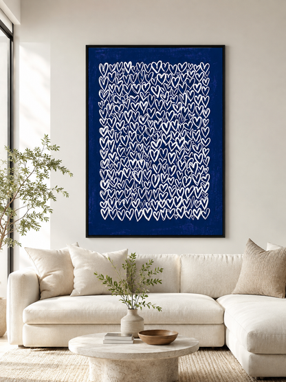 Navy Hearts Wall Art - Wall Art Decor - detail view - navy hearts wall art, blue heart art print
